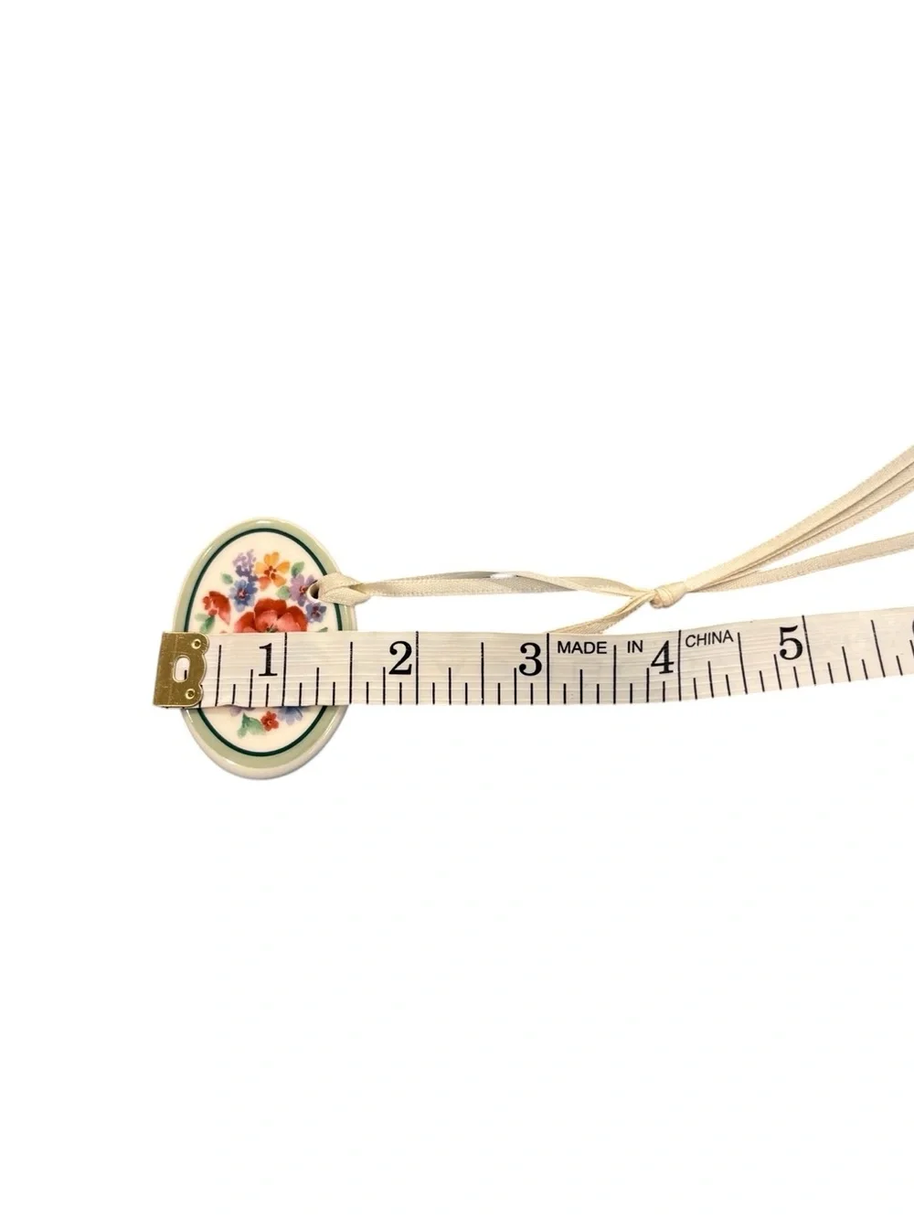 Longaberger Floral Oval Porcelain Tie On Basket Pendant - Pink, Purple, Green